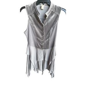 GIMMICKS gray velvet & knit tiered steampunk sleeveless asymmetrical top size XS